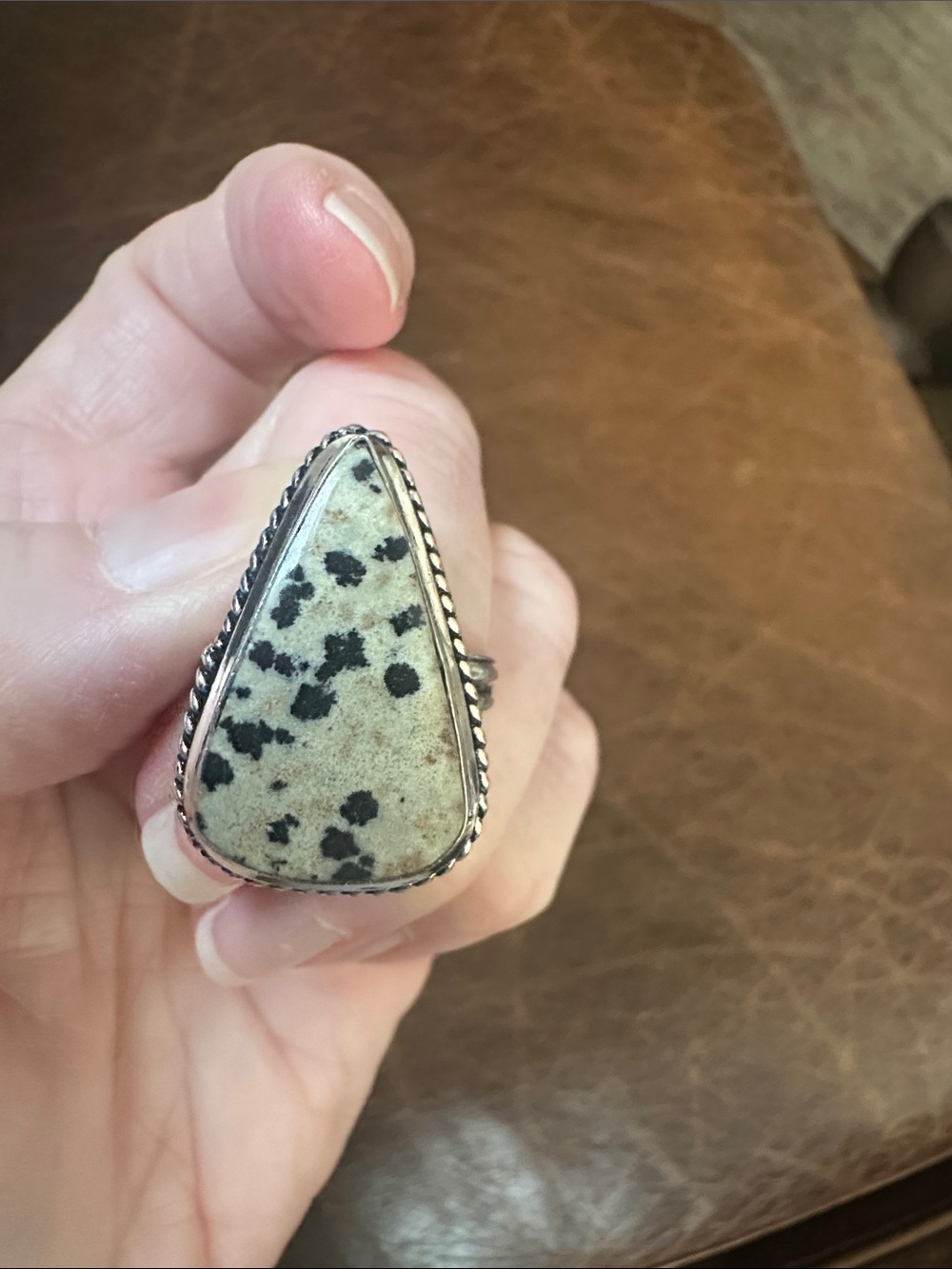 Dalmatian Jasper Teardrop 925 silver ring